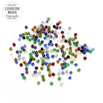 LINSOIR 200pcs/veľa Zmiešané Farby 4 mm Tvárou Bicone Crystal Korálky Kúzlo Sklo Voľné Dištančné Korálky pre KUTILOV, Šperky, Takže F2350