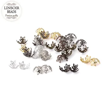 LINSOIR 500pcs/veľa Antique Bronze/Silver/Gold/Ródium Farebný Kvetinový Vzor, Perličiek Čiapky koncovky DIY Šperky Čo 13x4mm F2406