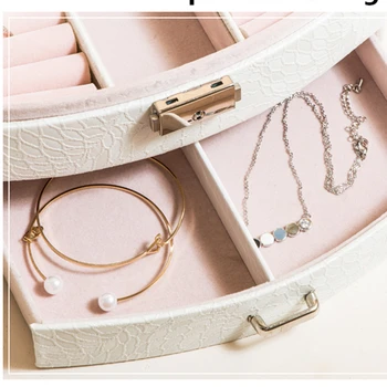 List vzor kožené šperky okno, Dvojité zásuvky šperky zobraziť Warch prsteň a náušnice úložný box pre ženy
