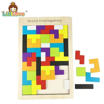 LittLove Drevené Puzzle Hračka Pre Deti, Tetris Hry Rozvíjať Spravodajstvo Tangram Mozgu Teaser Puzzle Hračka Dieťa Skladačka Rada Darčeky