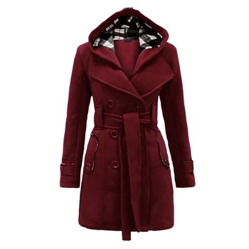 Liva Dievča, Nové dámske jesenné a zimné móda kapucňou Imitácia vlny kabát dlhý úsek double-breasted farbou Tenký kabát