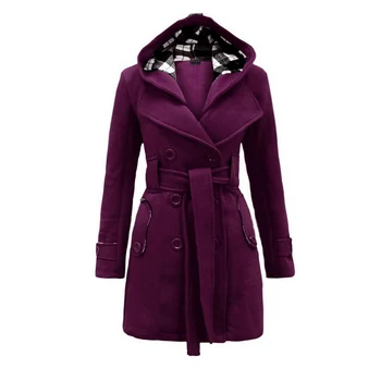 Liva Dievča, Nové dámske jesenné a zimné móda kapucňou Imitácia vlny kabát dlhý úsek double-breasted farbou Tenký kabát