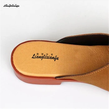 LLXF Super Veľkosť:35-42 43 módne Letné Stiletto cowhide Sandále originálne kožené Papuče ležérne topánky žena čerpadlá mujer zapatos