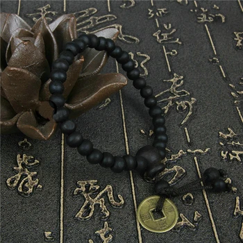 LNRRABC Hot Tibetskej Budhistickej 10 mm Black Modlitba Korálky Náramok Mince Prívesok Charm Zápästí Náramok Šperky Darček