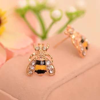 LNRRABC Roztomilý Módne Ženy Lady Horúce Dievča Krásne Zlaté Malé Bee Crystal Hmyzu Stud Náušnice Darček