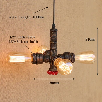 Loft priemyselná Žehlička vodovodné Potrubia Vintage prívesok lampa kábel e27 3/4 t svetlá pre prispôsobené bar, jedáleň, obývacia izba kaviareň