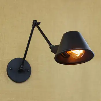 Loft retro Matte Black železa tieni nastaviteľné otočným ramenom čítanie nástenné lampy Svetlá e27 sconce pre pracovne, spálne, bar, kaviareň