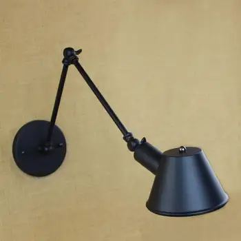 Loft retro Matte Black železa tieni nastaviteľné otočným ramenom čítanie nástenné lampy Svetlá e27 sconce pre pracovne, spálne, bar, kaviareň