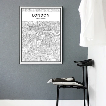 Londýn Mapu Krajiny Plátne Obrazy Moderné Čierne a Biele Plagát, Tlač Wall Art Obrázky Pre Obývacia Izba Domova bez rámu