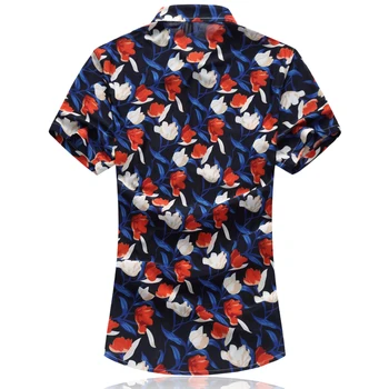 LONMMY M-6XL Kvetinový pánske šaty, košele camisa sociálne Bežné kvetinové Módne pánske košele, Krátke rukávy košele mužov 2018 lete