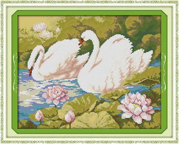 Lotus rybník & swan(1) cross stitch auta 14ct 11ct pre pečiatky plátno kríž šitie milovník zvierat výšivky HOBBY ručné vyšívanie