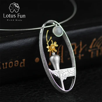 Lotus Zábava Reálne 925 Sterling Silver Prírodné Moonstone Ručné Jemné Šperky Kvetinové Vázy Dizajn Prívesok bez Náhrdelník pre Ženy