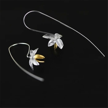 Lotus Zábava Reálne 925 Sterling Silver Prírodné Originálne Handmade Jemné Šperky Roztomilý Kvet, ktorý Kvitne Módne Náušnice Kvapka pre Ženy