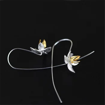 Lotus Zábava Reálne 925 Sterling Silver Prírodné Originálne Handmade Jemné Šperky Roztomilý Kvet, ktorý Kvitne Módne Náušnice Kvapka pre Ženy