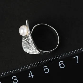 Lotus Zábava Reálne 925 Sterling Silver Prírodné Perly Ručné Dizajnér Jemné Šperky Tvorivé Otvoriť Krúžok Leaf Prstene pre Ženy Bijoux
