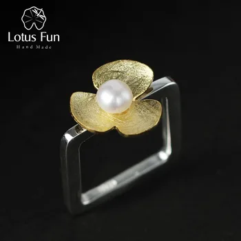 Lotus Zábava Reálne 925 Sterling Silver Prírodné Perly Ručné Jemné Šperky Námestie Krúžok Čerstvý Kvet Ďateliny Prstene pre Ženy Bijoux