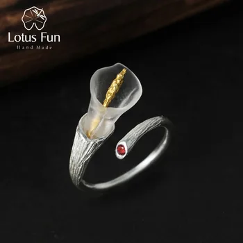 Lotus Zábava Reálne 925 Sterling Silver Prírodné Ručne Dizajnér Jemné Šperky Kala Lily Kvet Krúžok Nastaviteľné Krúžky Žien Bijoux