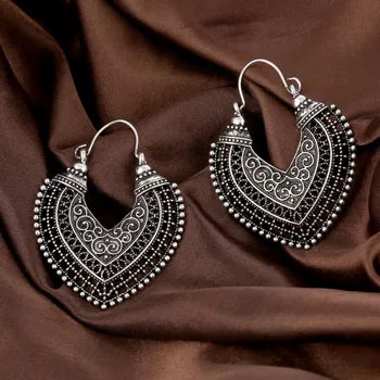 LOVBEAFAS Módne Etnických Cigán Boho Drop Náušnice Pre Ženy Antique Silver Duté Srdce Vintage náušnice bijoux femme