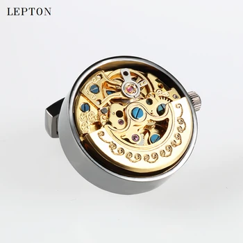 Low-key Luxusné Funkčné Sledovať Pohyb manžetové gombíky Lepton Nehrdzavejúcej Ocele Steampunk Výstroj Hodinky Mechanizmus manžetové gombíky pre Pánske