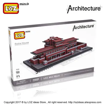 LOZ Bloky Architektúry Robie House Model Stavať Balíčky Mini Bloky Diy Budovy Hračky svetoznámej Architektúry Villa Bloky 1018