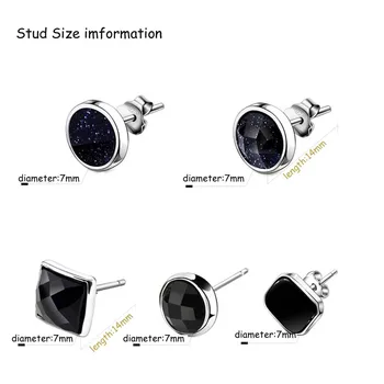 LUBINGSHINE 1 Pár Modrý Čierny Kameň Ženy Muži Stud Náušnice Multi Tvar, Geometrický Náušnice Pre Mužov Silver Earings Šperky E431