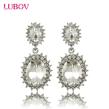 LUBOV Crystal Drop Náušnice Shinning Elegantné Krásne Crystal Kvapka Vody Oválne Klenot Kameň Prívesok Visieť Náušnice Ženy Šperky 2018