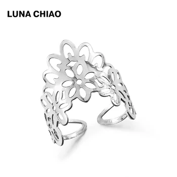 LUNA CHIAO Štyroch Farbách Pokovovanie Kvet Duté Dizajn Lady Krúžok Lacné Prstene pre Ženy