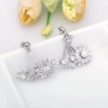 LUOTEEMI Krásny Kvet Kórea Imitácia Perly Crystal Cubic Zirconia Stud Náušnice pre Ženy, Dievča, Vintage Šperky Príslušenstvo