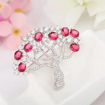 LUOTEEMI Luxusné Apple Tree Brošňa Pin pre Ženy, Svadobné Svadobné Brošňa Príslušenstvo Šperky Plný Cubic Zirconia Kolík Nastavenie