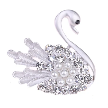 Lureme Módne Sladké Swan s Krištáľovo Pin Brošňa pre Ženy Roztomilý Dievča Strany Šperky Veľkoobchod (br000029)