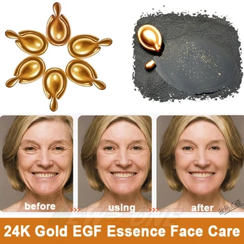 Luxusné 10 Peptid Faktor EGF 24K Gold NANO Podstate Kvapalina Proti Starnutiu Zubov Starostlivosť o Tvár Kapsule hladké vrásky Odstrániť Poisťovne