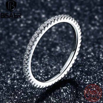 Luxusné Autentické 925 Sterling Silver Klasické Geometrické Kruhu Stohovateľné Prstene pre Ženy Jasné, CZ Zásnubný Prsteň, Šperky Darček