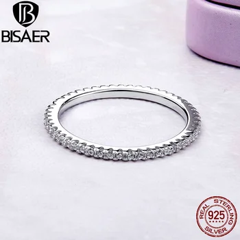 Luxusné Autentické 925 Sterling Silver Klasické Geometrické Kruhu Stohovateľné Prstene pre Ženy Jasné, CZ Zásnubný Prsteň, Šperky Darček