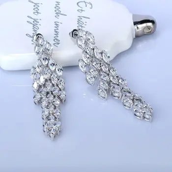 Luxusné crystal visieť náušnice s AAA CZ svadobné dlhé náušnice strany náušnice nový dizajn, šperky GLE4840