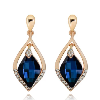 Luxusné Deformácie Geometrie Dangles Dlhé Náušnice Pre Ženy Elegantné Modré Crystal Šperky Strany Rose Gold Farebné Náušnice Brincos