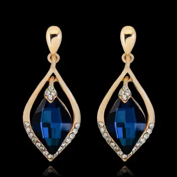 Luxusné Deformácie Geometrie Dangles Dlhé Náušnice Pre Ženy Elegantné Modré Crystal Šperky Strany Rose Gold Farebné Náušnice Brincos