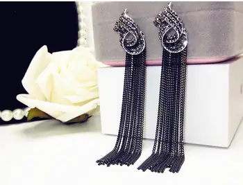 Luxusné Drahokamu Vintage Strapec Náušnice Kvapka Náušnice Pre Ženy Strany Šperky Black Reťaze Dlho Visieť Náušnice