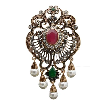 Luxusné Egyptské Ženy Živice Simulované-Pearl Flower Brošňa Pin Turecký Šperky, Starožitný Zlatá Farba Svadobné Svadobné Etnických Corsage