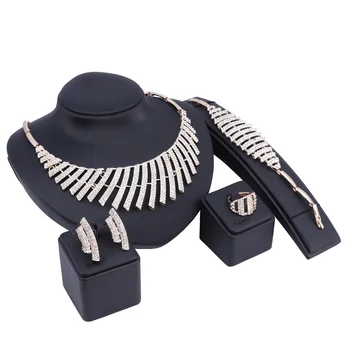 Luxusné Maxi Ženy Bijoux Zlatá/Strieborná Farba Šperky Crystal Vyhlásenie Náhrdelníky Golier Choker Šperky Set Náramok Náušnice Krúžok