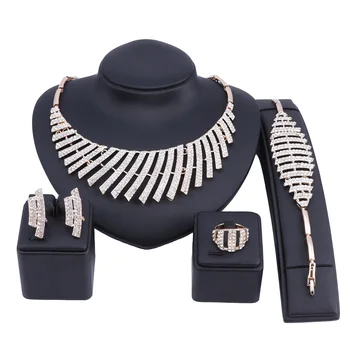Luxusné Maxi Ženy Bijoux Zlatá/Strieborná Farba Šperky Crystal Vyhlásenie Náhrdelníky Golier Choker Šperky Set Náramok Náušnice Krúžok