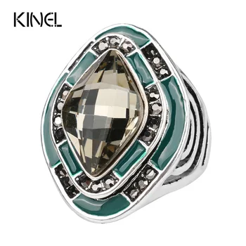 Luxusné Módne Smalt Krúžok Krištáľové Šperky, Strieborné Pozlátené Crystal Prstene Pre Ženy Kinel Vintage Šperky