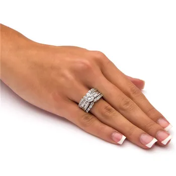 Luxusné Módne Strieborná Farba Svadobné nastavovací Krúžok pre Ženy s Spevnené Micro Zirkón Crystal Svadobné Šperky 3ks/Set Zásnubný Prsteň