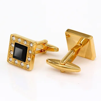 Luxusné Námestie Black Crystal Zirkón Zlata-farebná manžetové gombíky pánske manžetové pre Svadobné Veľkoobchod Darček 13#
