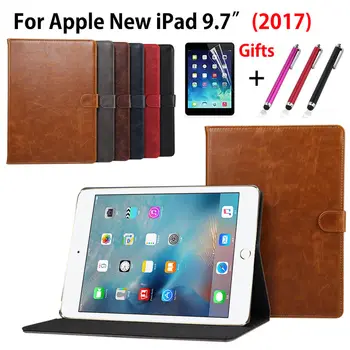 Luxusné PU Kožené puzdro Pre Apple New iPad 9.7 2017 A1822 Smart Cover Funda Tablet Spánku Prebudiť Crazy Horse vzor Shell+Film +Pero