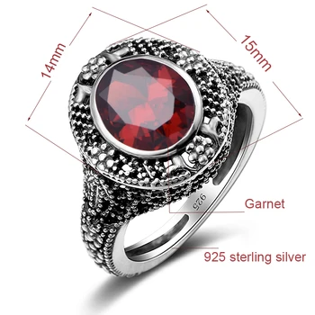 Luxusné Real 925 Sterling Silver Koktail Prstene pre Ženy Vzory Vintage Granát Kamenný Kruh, Svadobné Zapojenie Rose Jemné Šperky