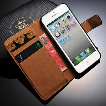 Luxusné Real pravej Kože Magnetická Spona Peňaženky Prípade vyklápací Kryt Držiaka Telefónu Rukáv Taška Pre Apple iPhone 5 5S SE / 4 4S