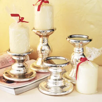 Luxusné strieborné pokovovanie čaj svetlo držiak do pár stručných svietnik na svadobné dekorácie