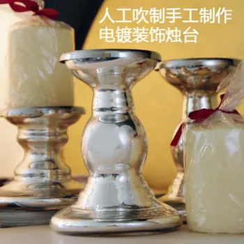 Luxusné strieborné pokovovanie čaj svetlo držiak do pár stručných svietnik na svadobné dekorácie