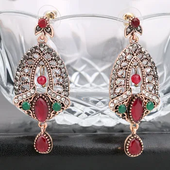 Luxusné Turecko Veľká Prívesok Náušnice Pre Ženy Dávnych Zlatá Farba Crystal Náušnice Vintage Šperky 2017 Nové