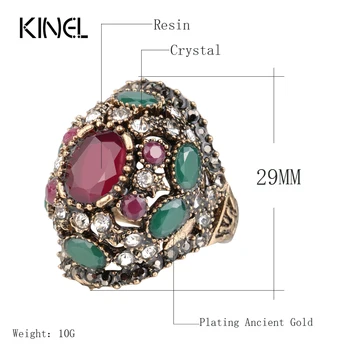Luxusné Turecký Šperky Farebné Živice Krúžok Farebné Antické Zlato Vintage Snubné Prstene Pre Ženy Crystal Príslušenstvo Darček